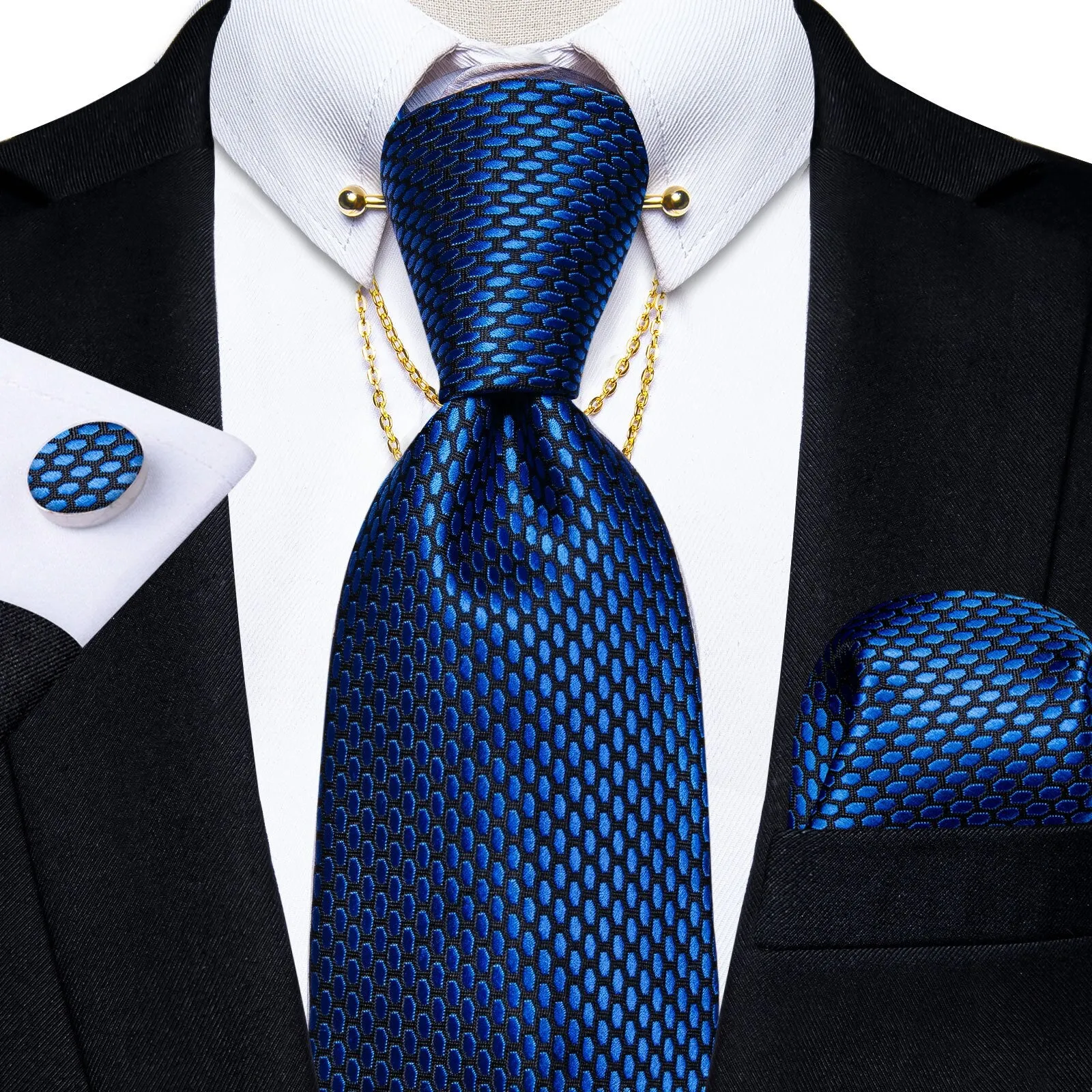 Luxury Black Gold Paisley Silk Ties For Men 8cm Men&#39;s Wedding Neck Tie Pocket Square Cufflinks Set Collar Pin Men&#39;s Gift