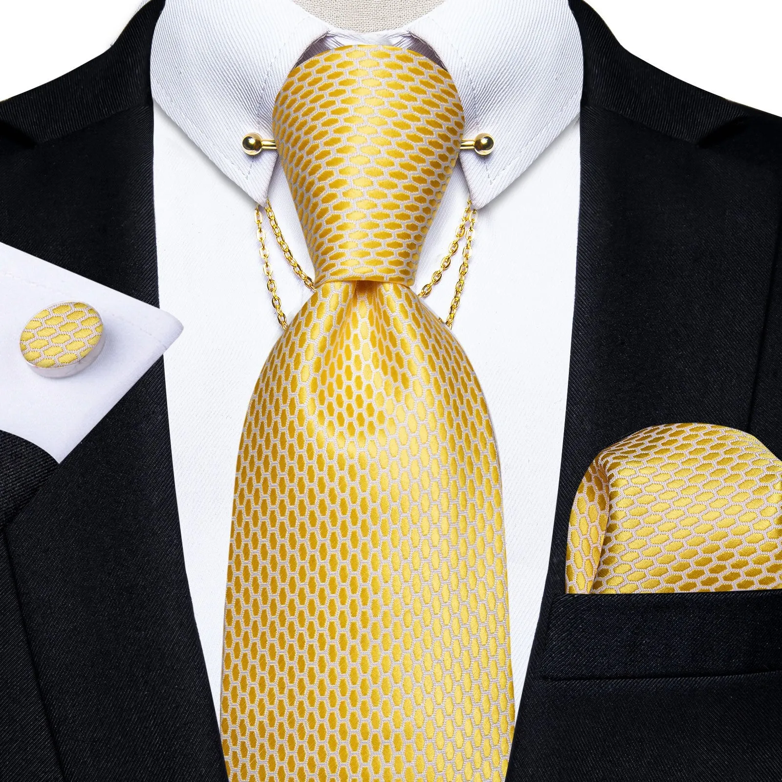 Luxury Black Gold Paisley Silk Ties For Men 8cm Men&#39;s Wedding Neck Tie Pocket Square Cufflinks Set Collar Pin Men&#39;s Gift