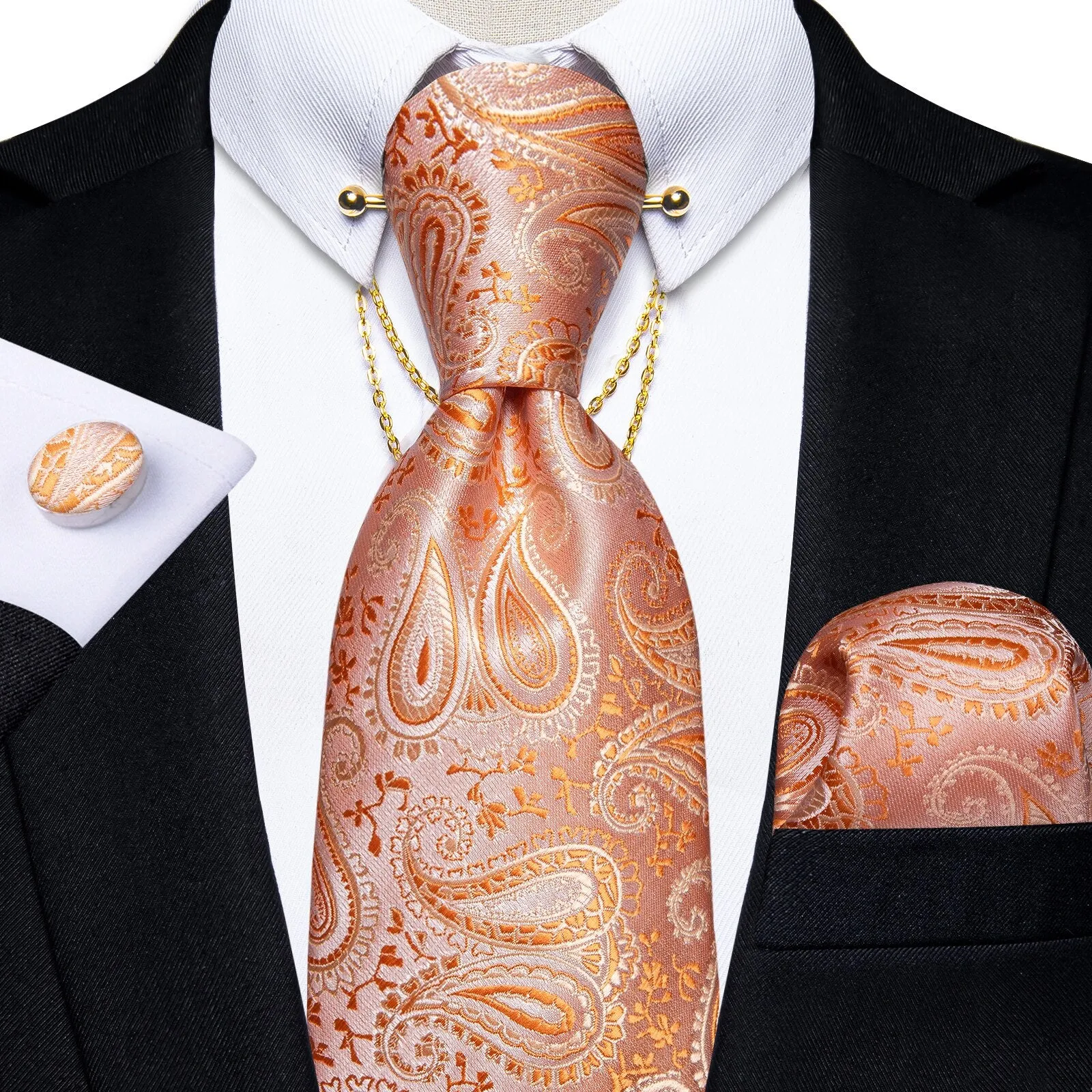 Luxury Black Gold Paisley Silk Ties For Men 8cm Men&#39;s Wedding Neck Tie Pocket Square Cufflinks Set Collar Pin Men&#39;s Gift