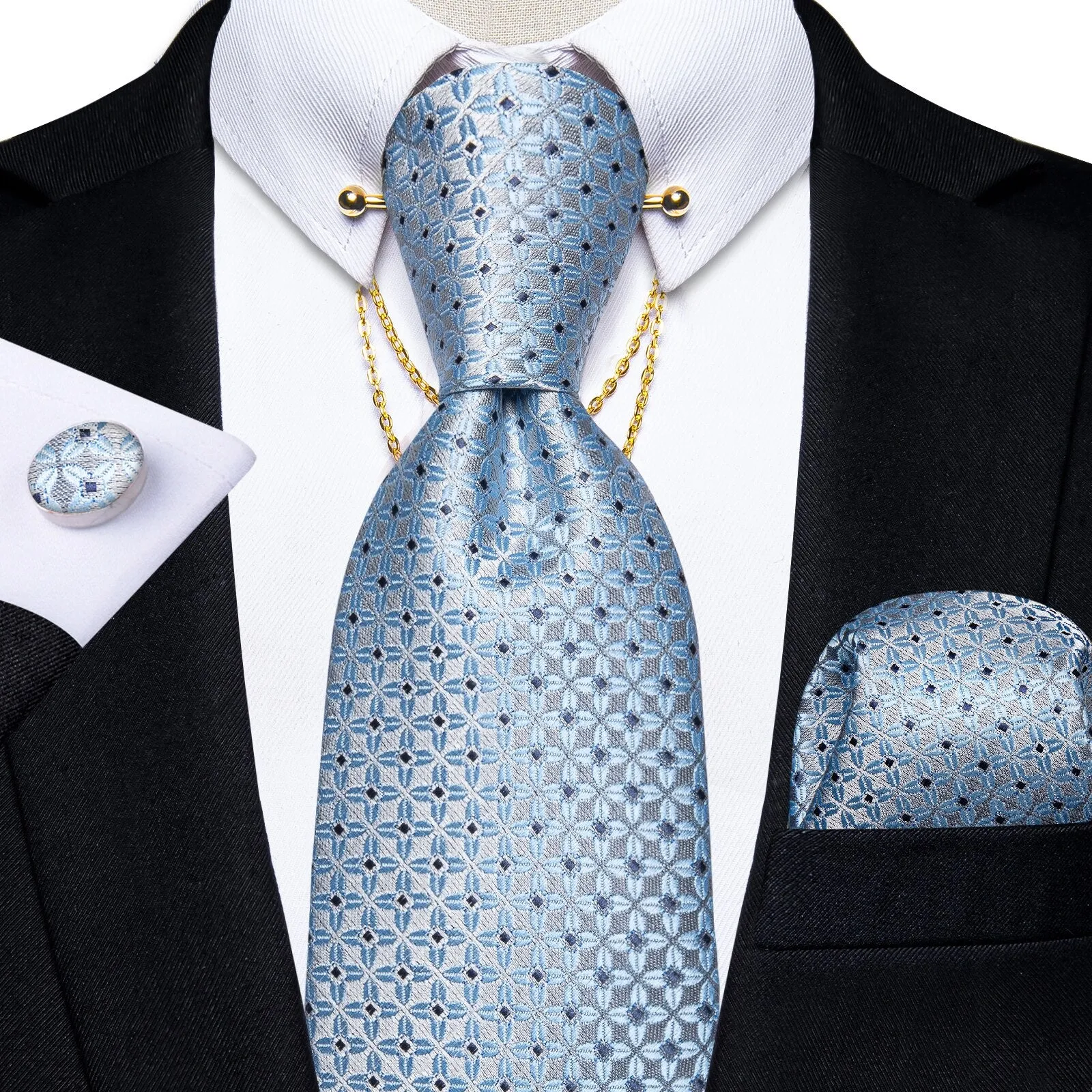 Luxury Black Gold Paisley Silk Ties For Men 8cm Men&#39;s Wedding Neck Tie Pocket Square Cufflinks Set Collar Pin Men&#39;s Gift