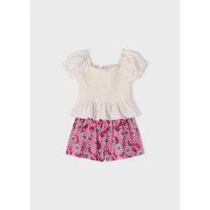 Mayoral Ivory Smocked Top & Peony Floral Shorts 2-Piece Set