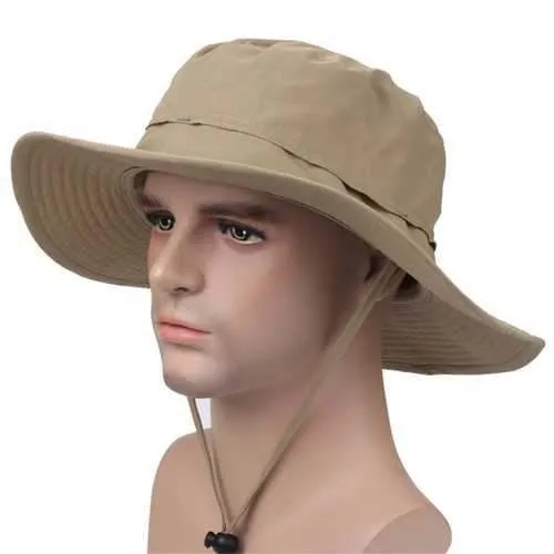 Men Women Taslon Wide Brim Outdoor Fishing Quick Drying Bucket Cap UV Protection Sun Hat