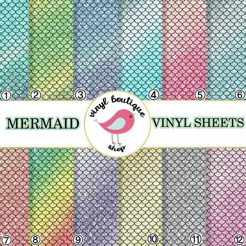 Mermaid Glitter Geometric Printed Patterned Craft Vinyl Sheet 0519