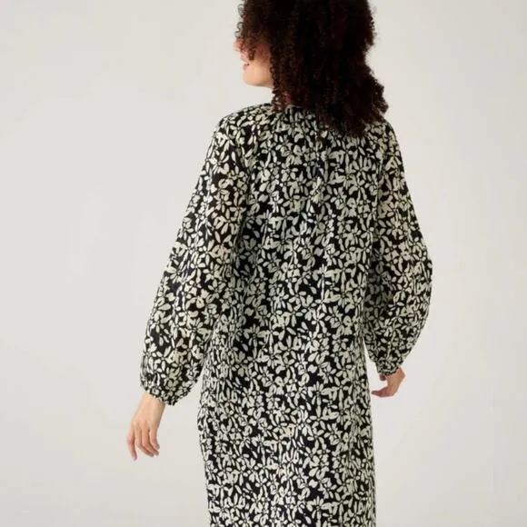 Mersea Fete Black Cream 100% Cotton Ditsy Floral Travel Dress S NWT