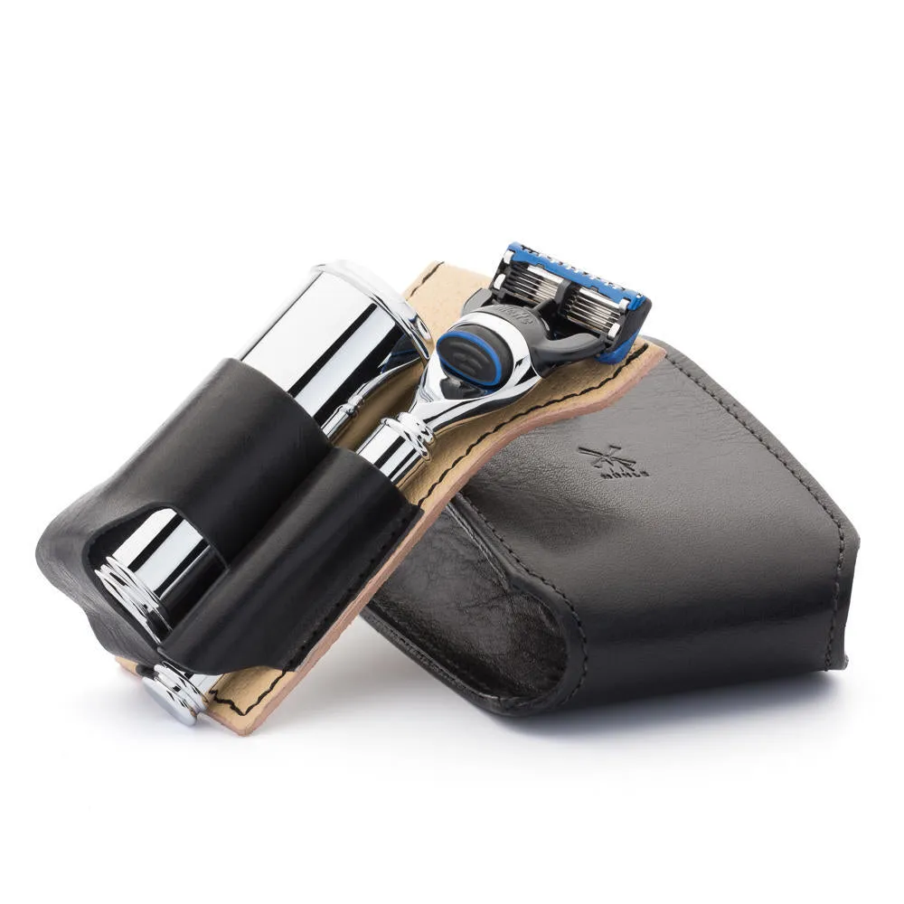 MÜHLE Travel Florentine Black Leather Silvertip Fiber & Fusion Shaving Kit