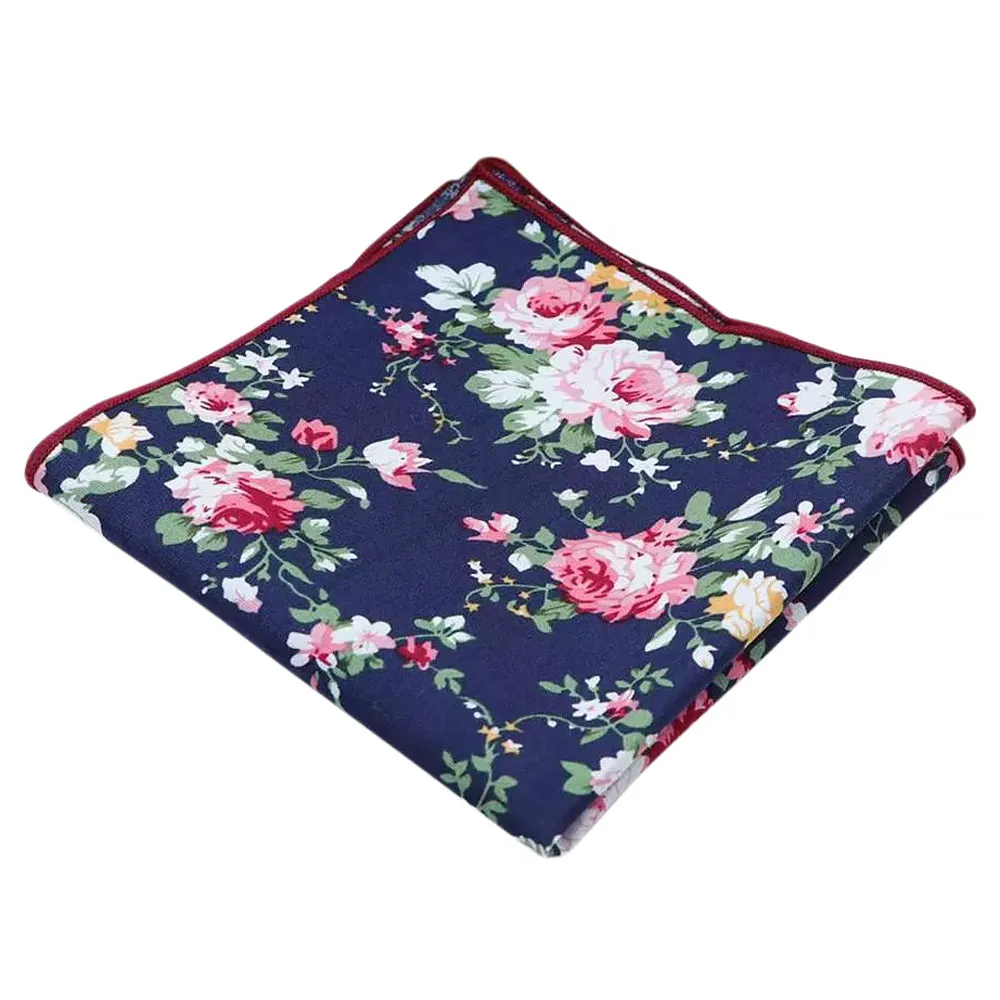 Millie Navy Blue Floral Tie and Pocket Square Set