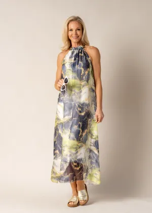 Minali Silk Dress in Lime Splice
