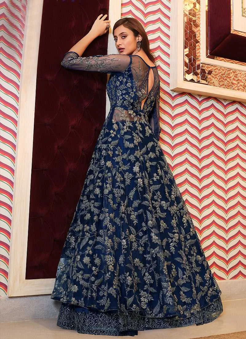 Navy Blue Heavy Embroidered Lehenga Style Anarkali