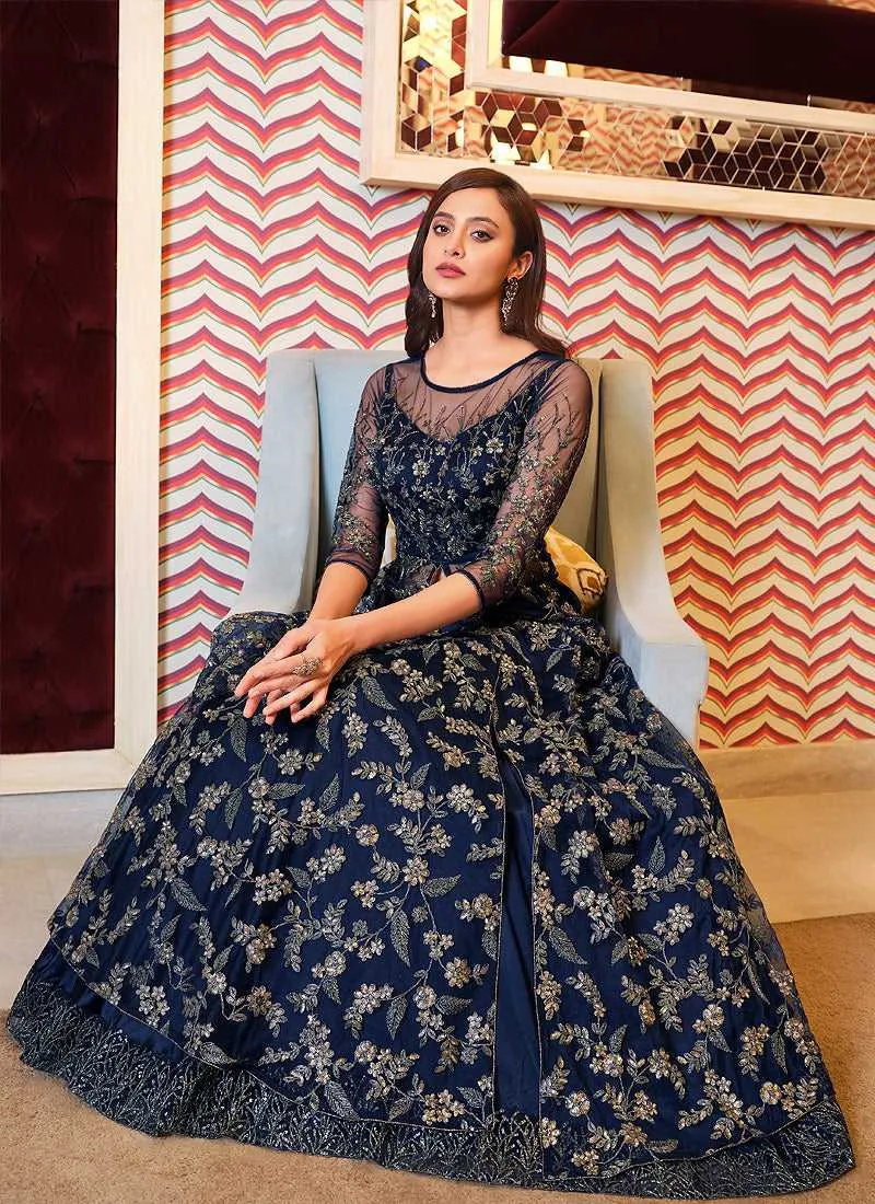 Navy Blue Heavy Embroidered Lehenga Style Anarkali
