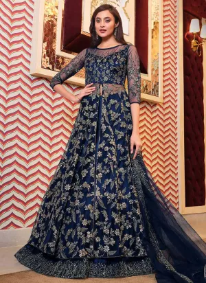 Navy Blue Heavy Embroidered Lehenga Style Anarkali