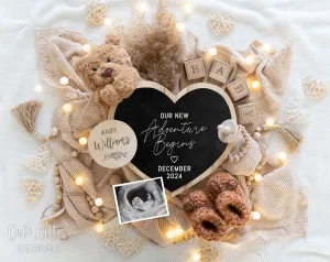 Neutral Pregnancy Announcement Digital - Teddy Bear & Heart