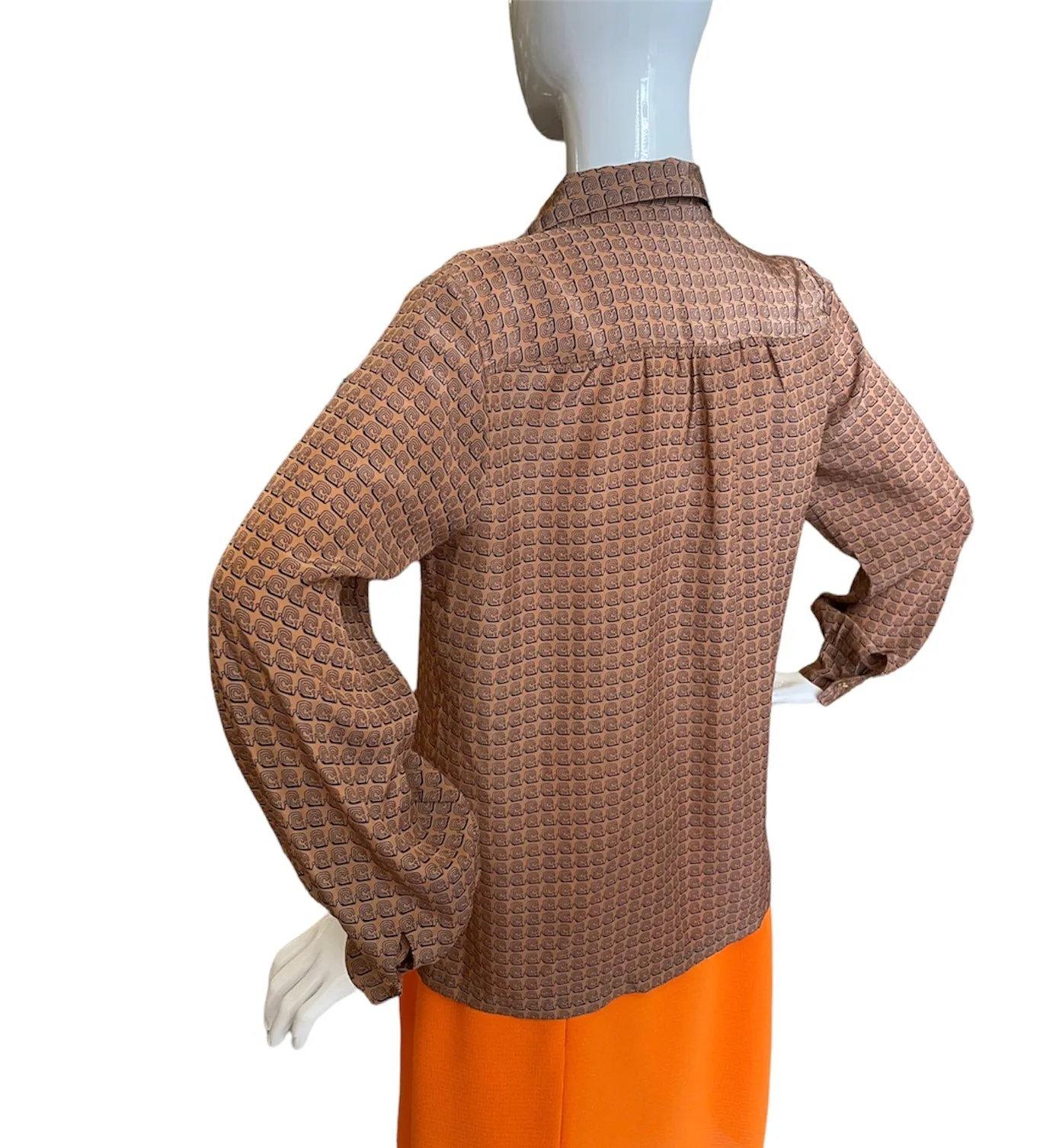 Neutral Tone Brown Repeat Crest Print Long Sleeve Shirt
