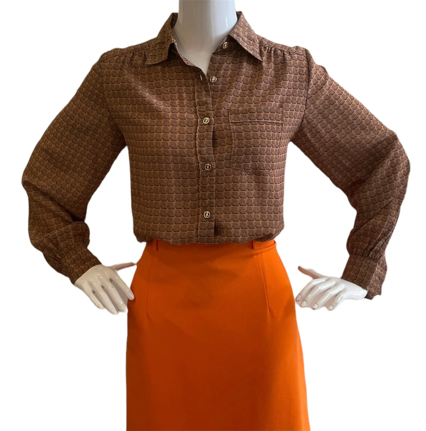 Neutral Tone Brown Repeat Crest Print Long Sleeve Shirt