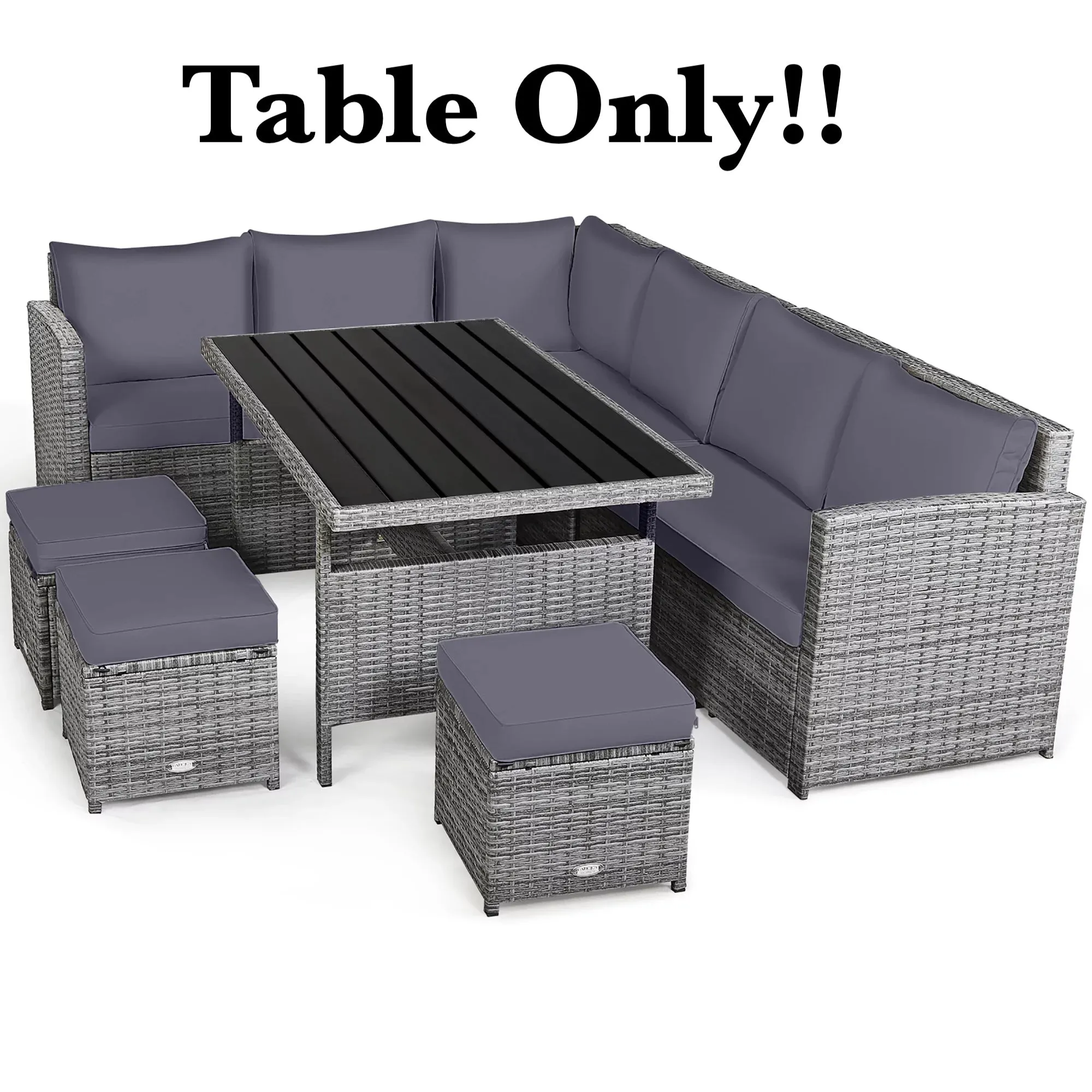 New Costway Patio low Profile Rattan Dining Table! light Grey, dark top! Table is higher than coffee table and lower than your standard dining table, great for sectionals & conversation sets!