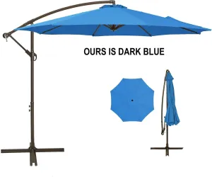 NEW MUCHENGHY 10ft Patio Umbrellas Offset Outdoor Umbrella Cantilever Hanging Umbrellas with Crank & Cross Base 8 Sturdy Ribs for Yard, Garden & Deck (Dark Blue), Retails $199 