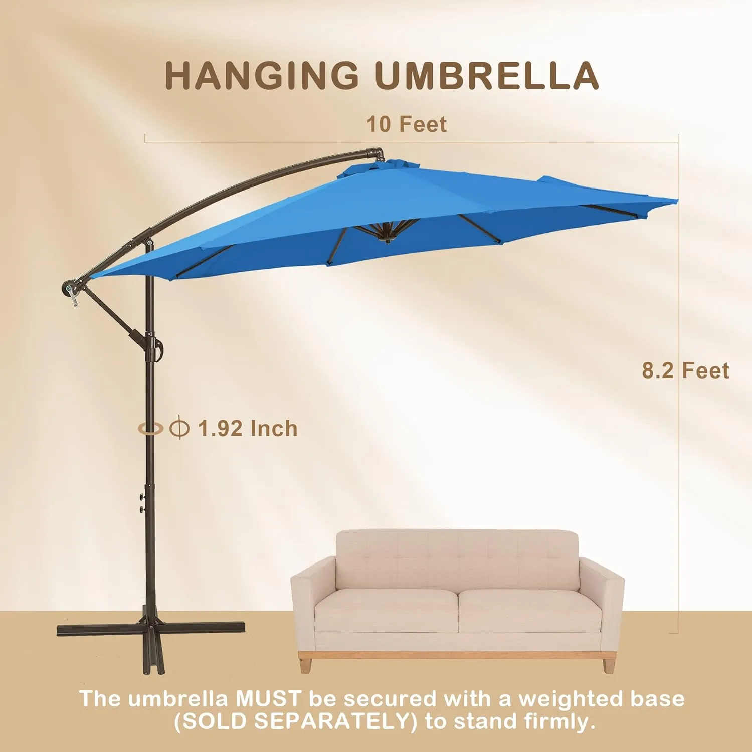 NEW MUCHENGHY 10ft Patio Umbrellas Offset Outdoor Umbrella Cantilever Hanging Umbrellas with Crank & Cross Base 8 Sturdy Ribs for Yard, Garden & Deck (Dark Blue), Retails $199 