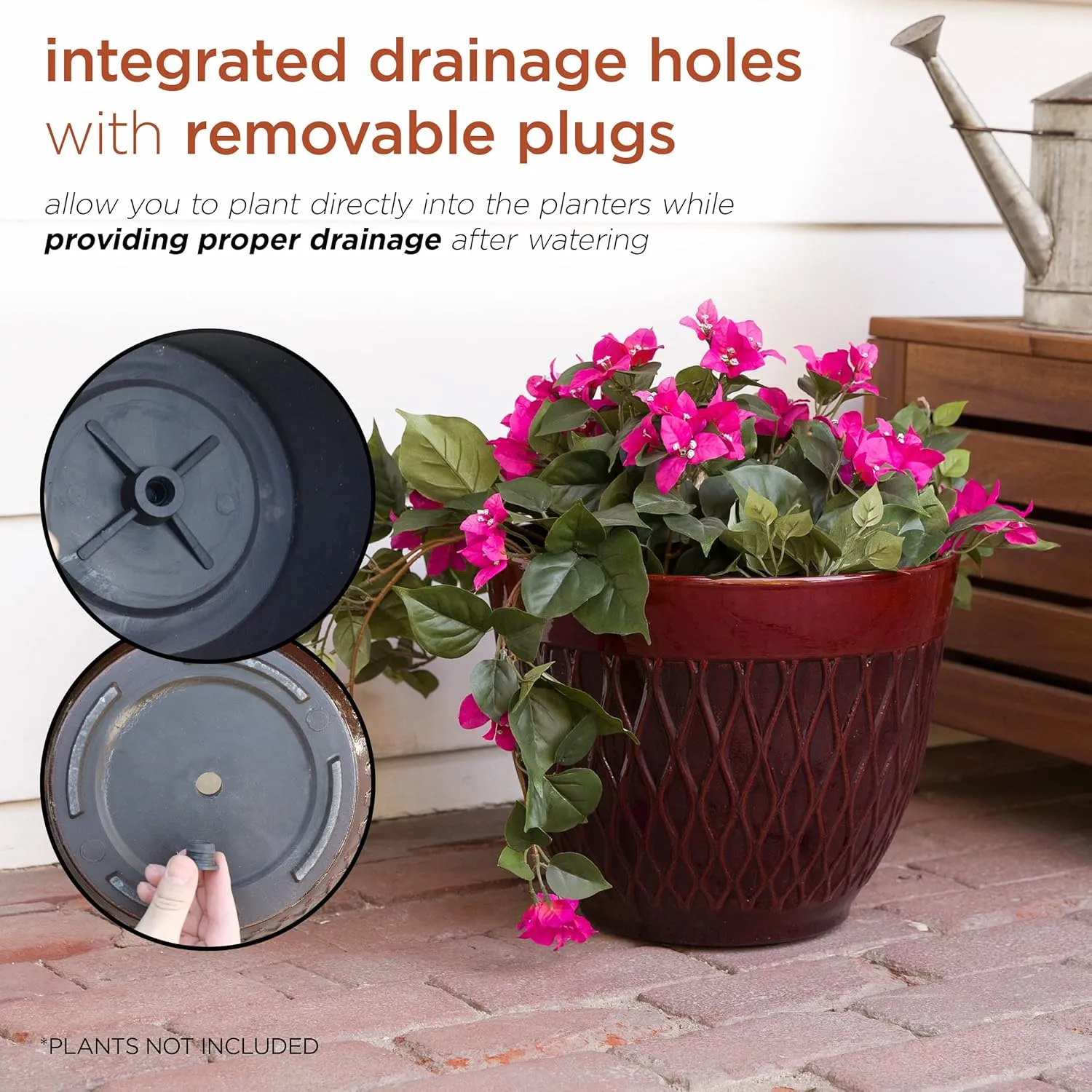 New Retails $105  Alpine Corporation Indoor/Outdoor Stone-Look Planter with Drainage Holes, Red! 1 Planter