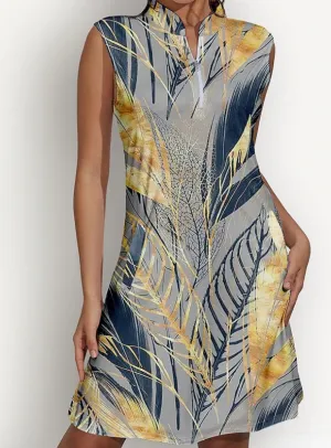 NEW Sleeveless Sun Protective Golf Dress Outfit, Navy Blue & Yellow, Sz S, Retails $110