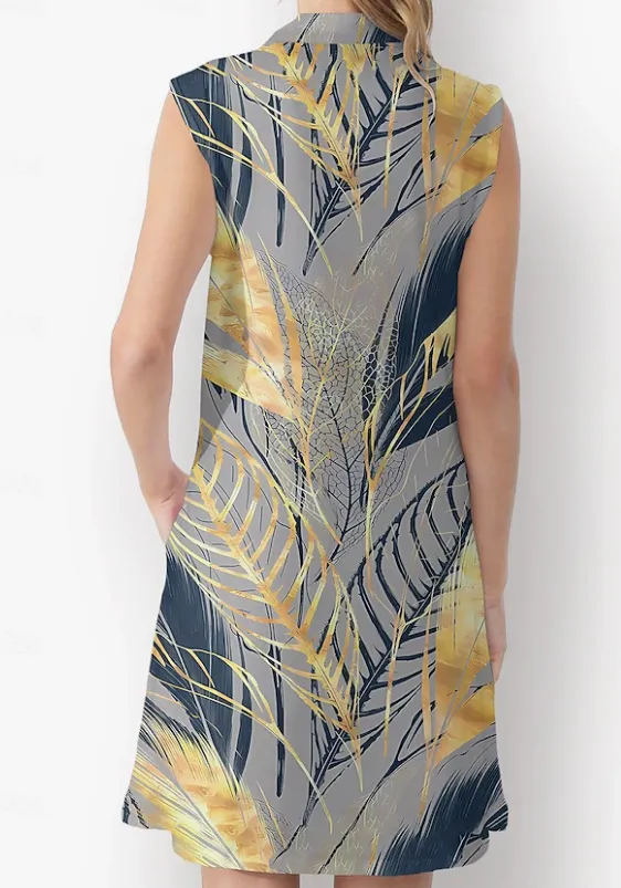 NEW Sleeveless Sun Protective Golf Dress Outfit, Navy Blue & Yellow, Sz S, Retails $110