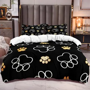New ZWQKHSM Full/Double Duvet Cover- Black Dog Paw Prints 120gsm Brushed Microfiber Bedding Set 3 Piece, Patterned Comforter Cover 80x90 inches and 2 Pillowcases with Zipper
