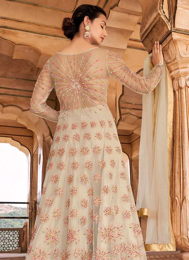 Off White Gold Heavy Embroidered Lehenga Style Anarkali
