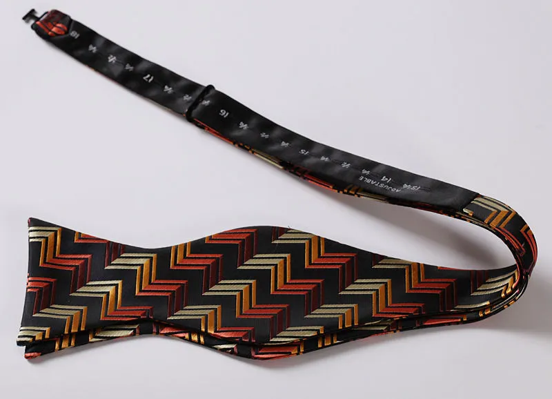 Orange Black Stripe Mens Silk Self tie Bow Tie with Pocket Squares Set