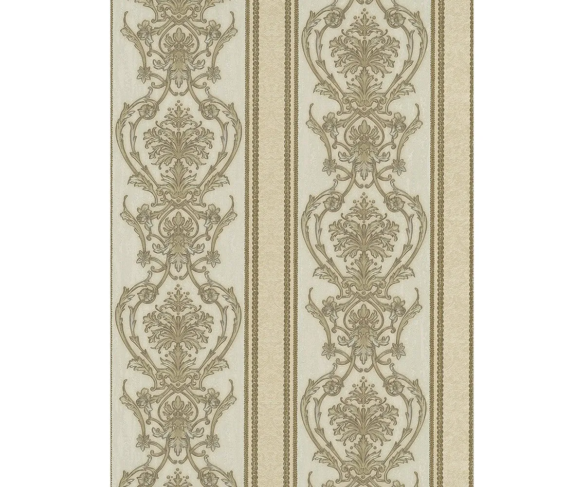 Ornated Floral Damask Stripes Beige 5782-14 Wallpaper
