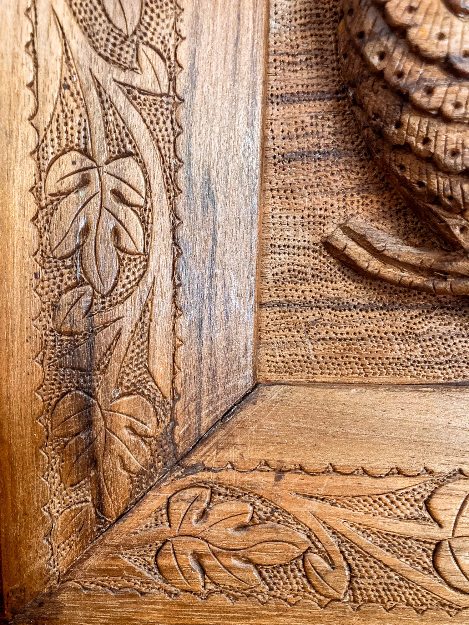 Pair of Intricately Hand Carved Relief Serpent Dragon Teak Wood Plaques