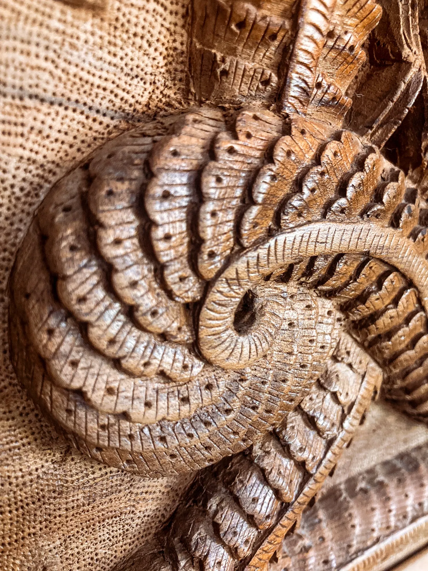 Pair of Intricately Hand Carved Relief Serpent Dragon Teak Wood Plaques