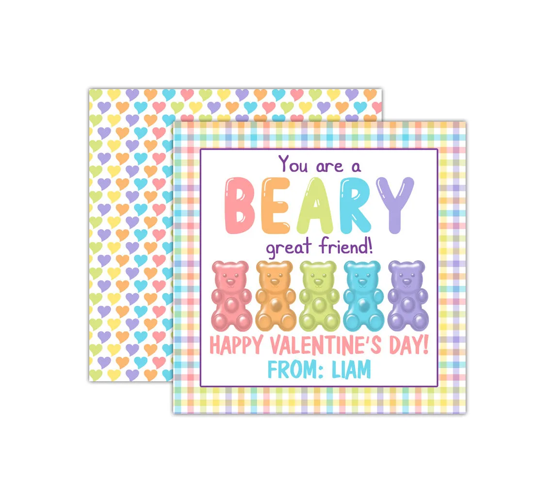 Personalized Gummy Bears Valentine's Day Tags, Valentine Cards