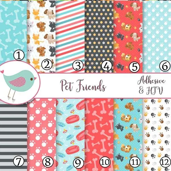 Pet Friends Paw Prints Bone Vinyl Sheets School Print Adhesive Vinyl Heat Transfer Craft Vinyl Pattern Vinyl
