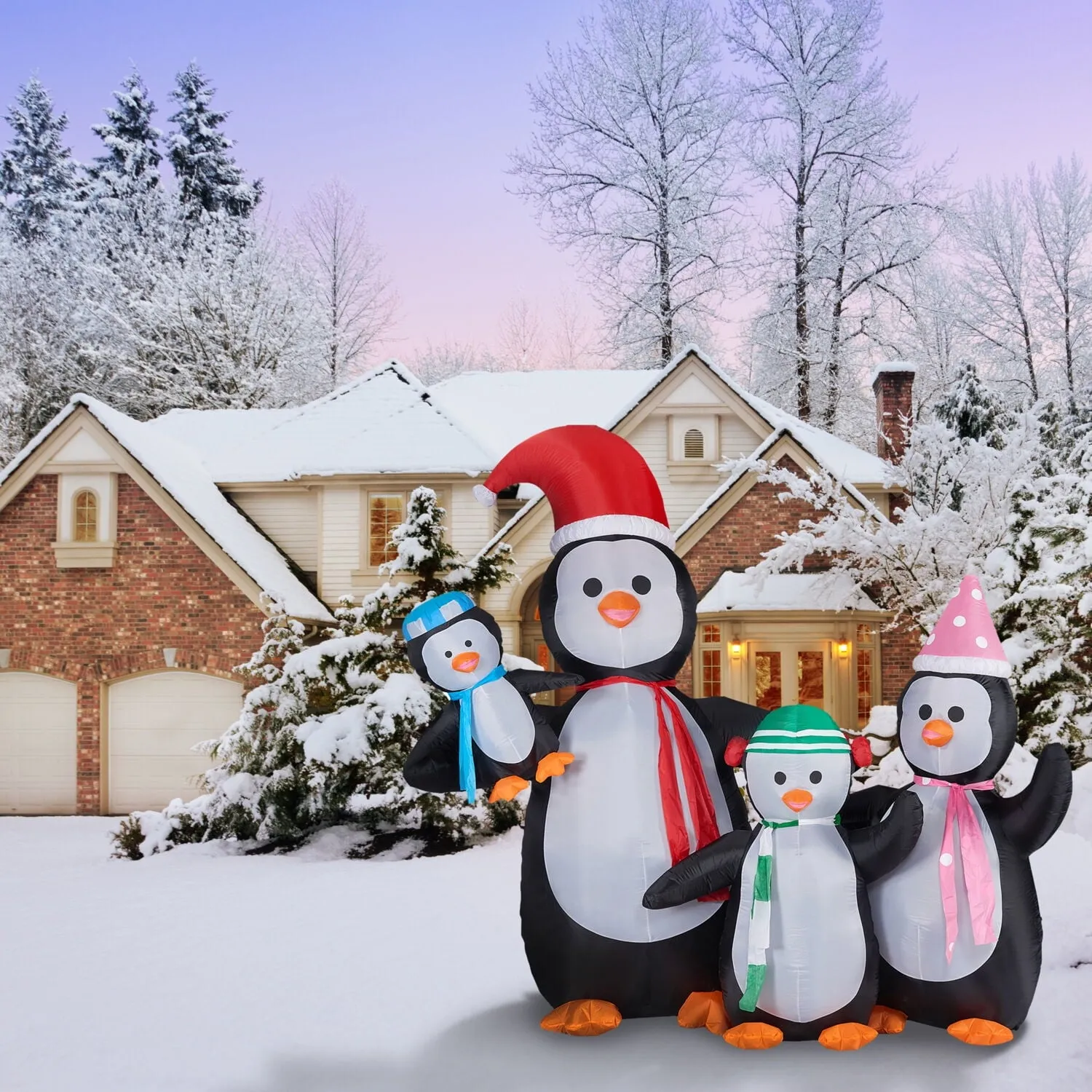 Prelit Tall Penguin Family Outdoor Christmas Yard Inflatable w/ Storage Bag 120"