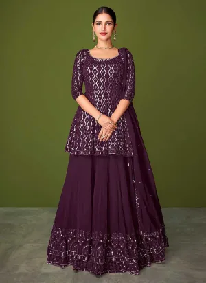 Purple Sequins Embroidered Lehenga Style Designer Suit