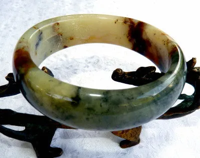 "Endlessly Interesting" Natural Color Chinese "River Jade" Bangle Bracelet 59.5 mm (JBB3385)