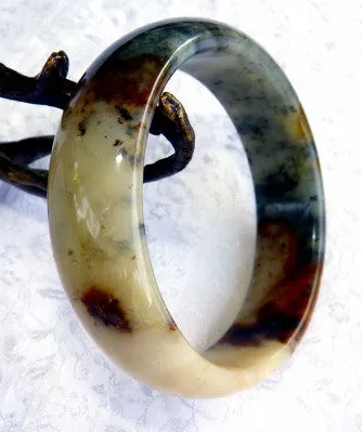 "Endlessly Interesting" Natural Color Chinese "River Jade" Bangle Bracelet 59.5 mm (JBB3385)