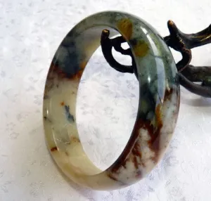 "Endlessly Interesting" Natural Color Chinese "River Jade" Bangle Bracelet 59.5 mm (JBB3385)