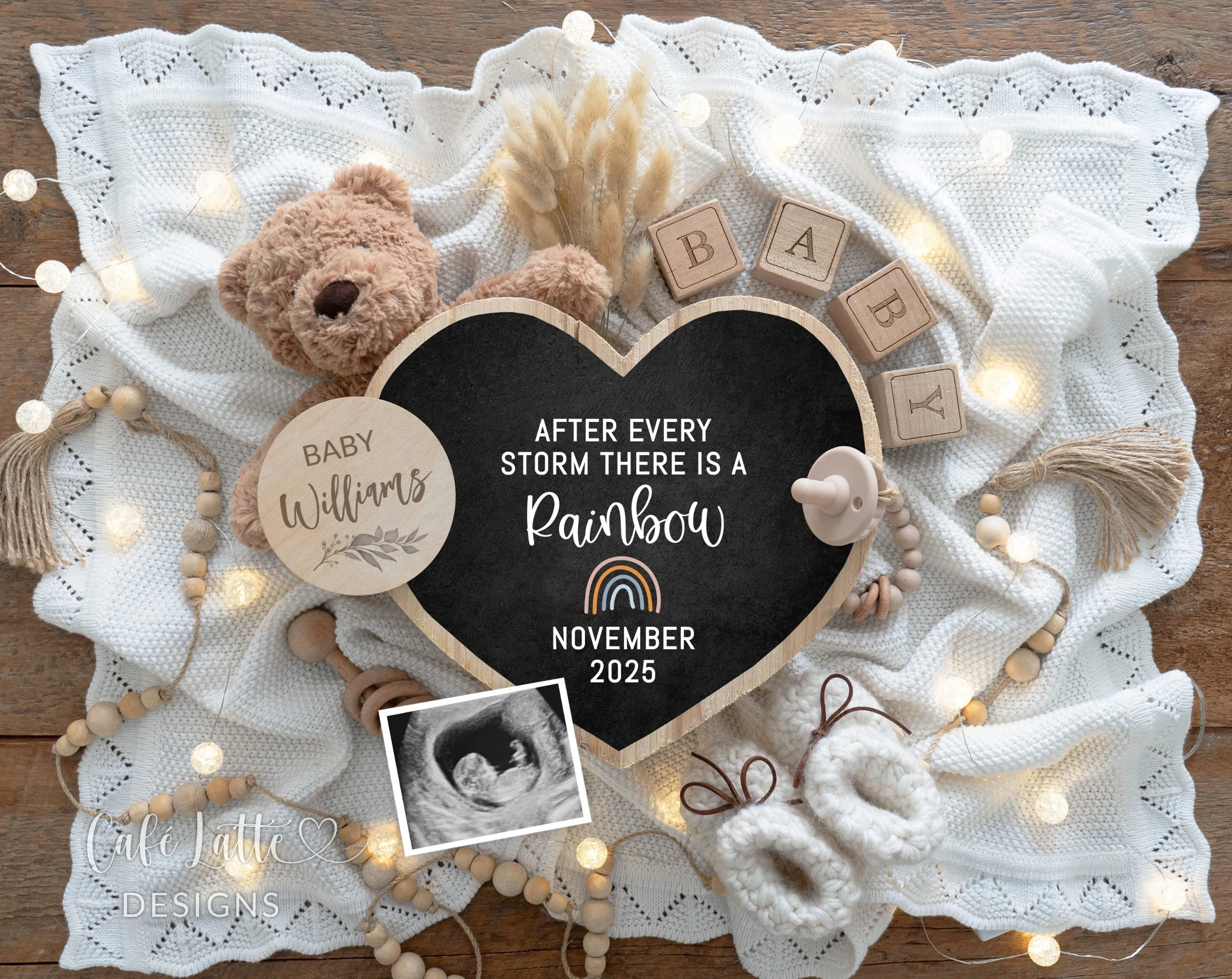 Rainbow Baby Boho Pregnancy Announcement - Bear And Heart