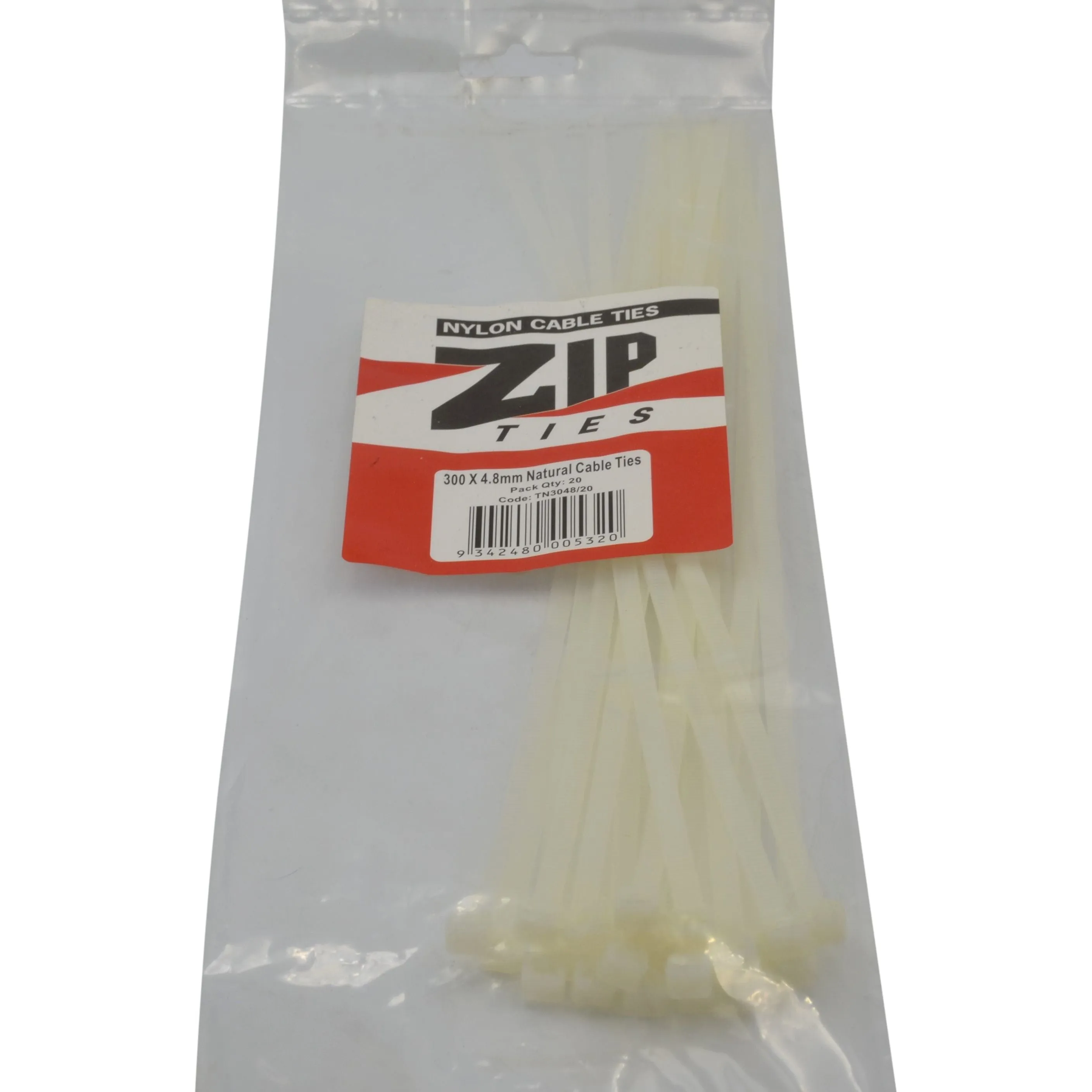RAPTOR Natural 300mm x 4.8mm Medium Duty Cable Ties, 20 Pack