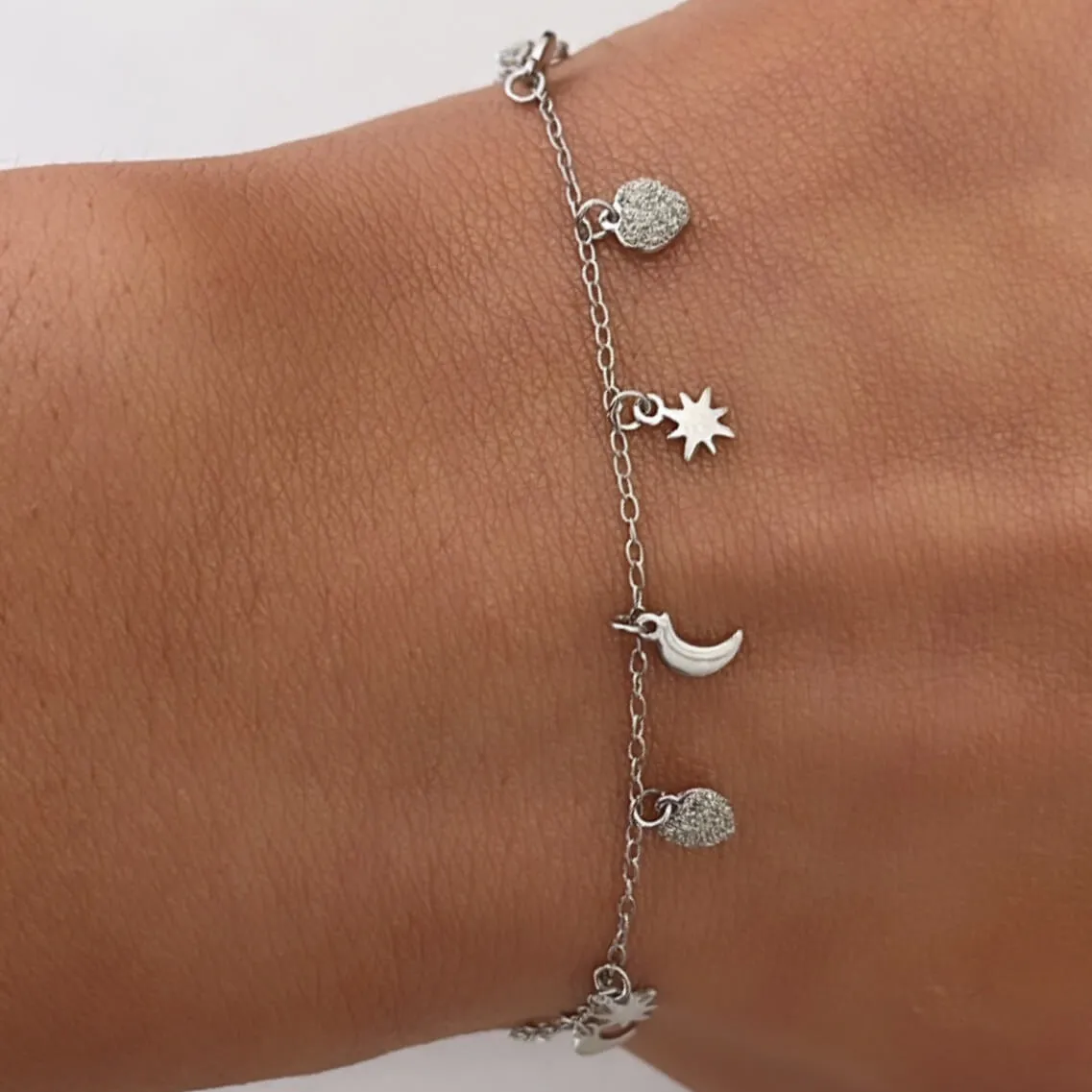 Rebecca Jolie Star & Moon Silver Bracelet
