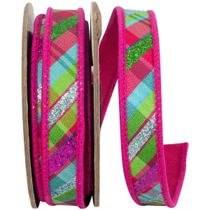 Reliant Lenore Arnold Designer 7/8" Glitter Diagonal Plaid Wired Ribbon (5 Yards) 94515W-222-05D