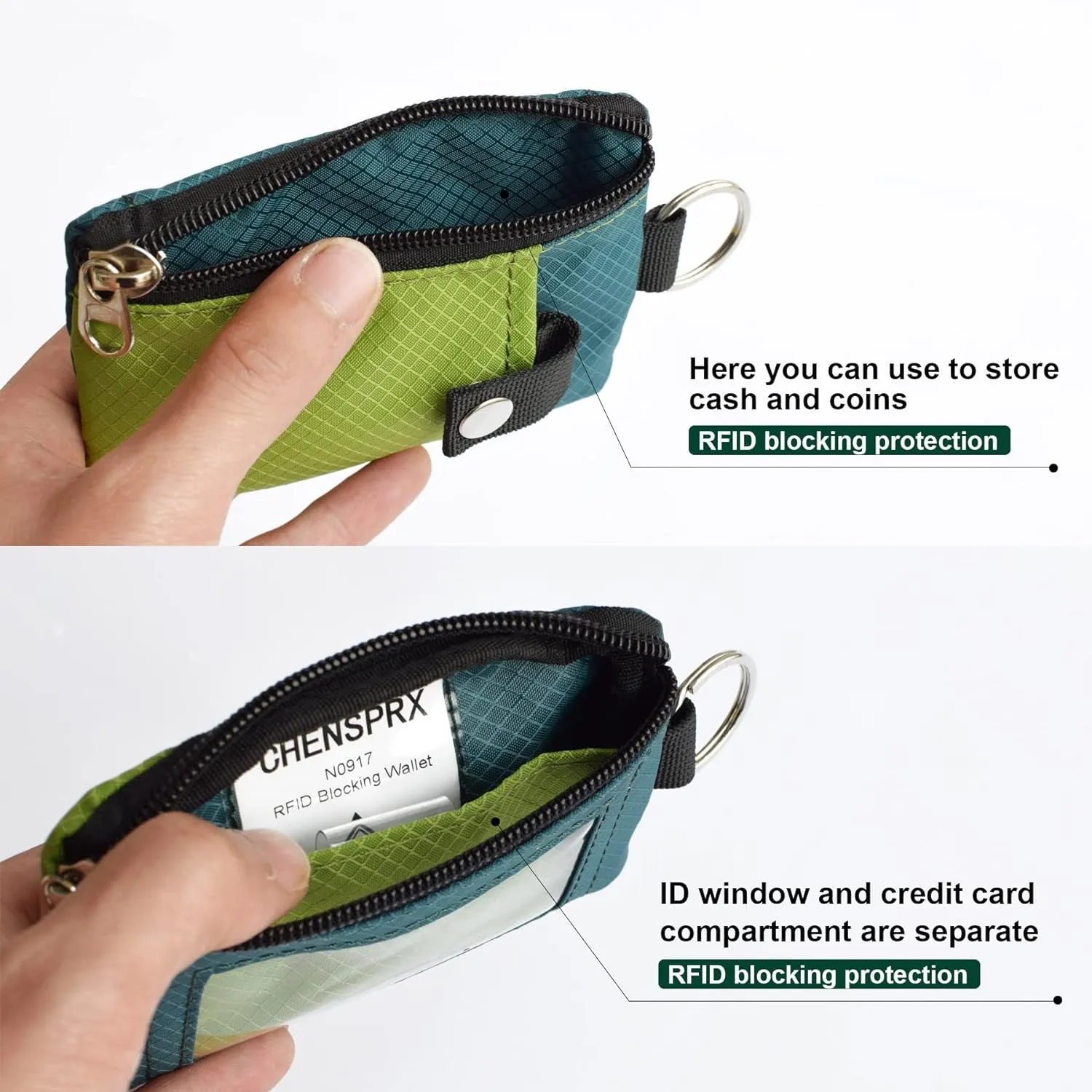 RFID Blocking Waterproof Zip Travel Wallet with Lanyard Keychain