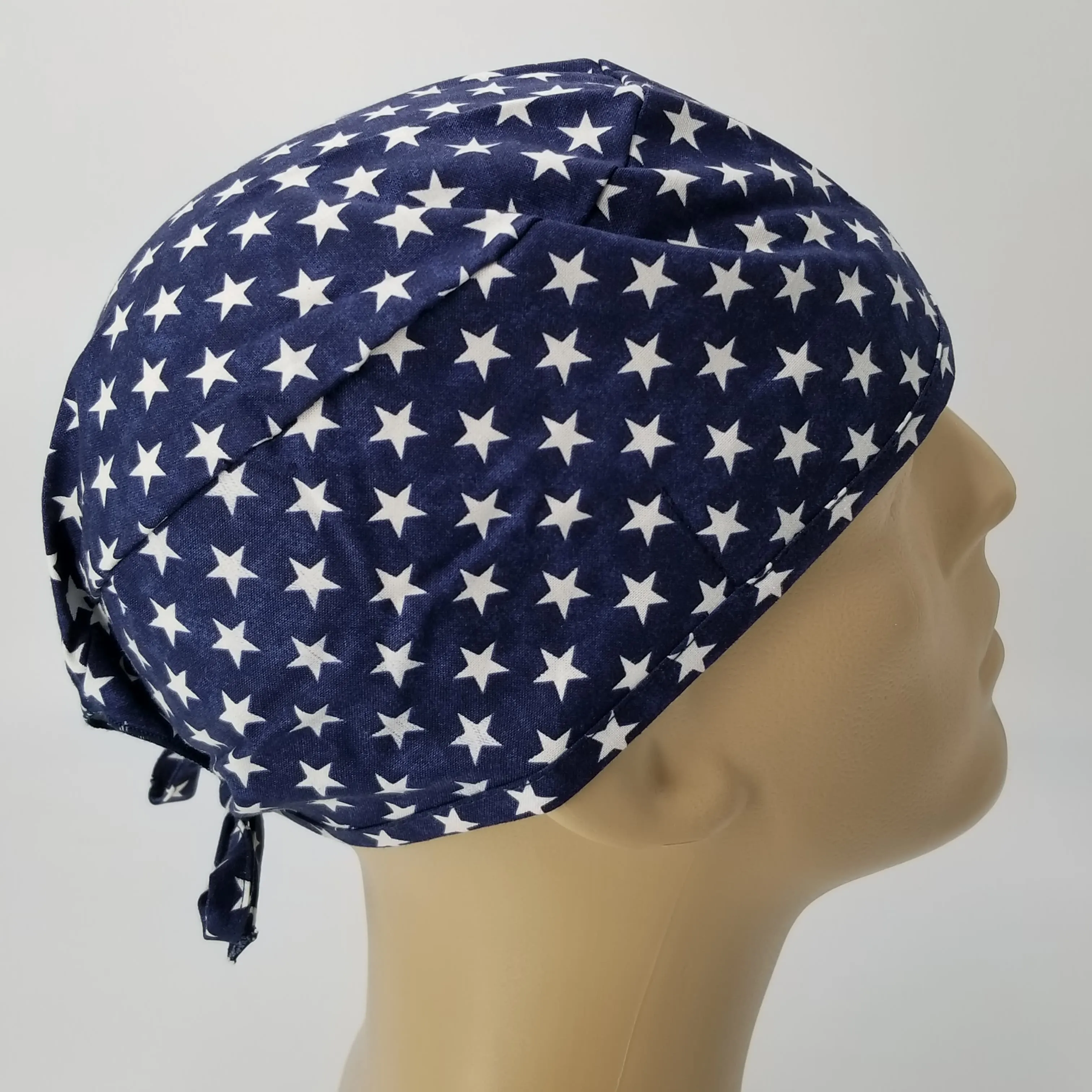 Scrub Cap Medical Surgeon Head Cover Surgical Hat Nurse Nursing Operating Room, Blue White Stars