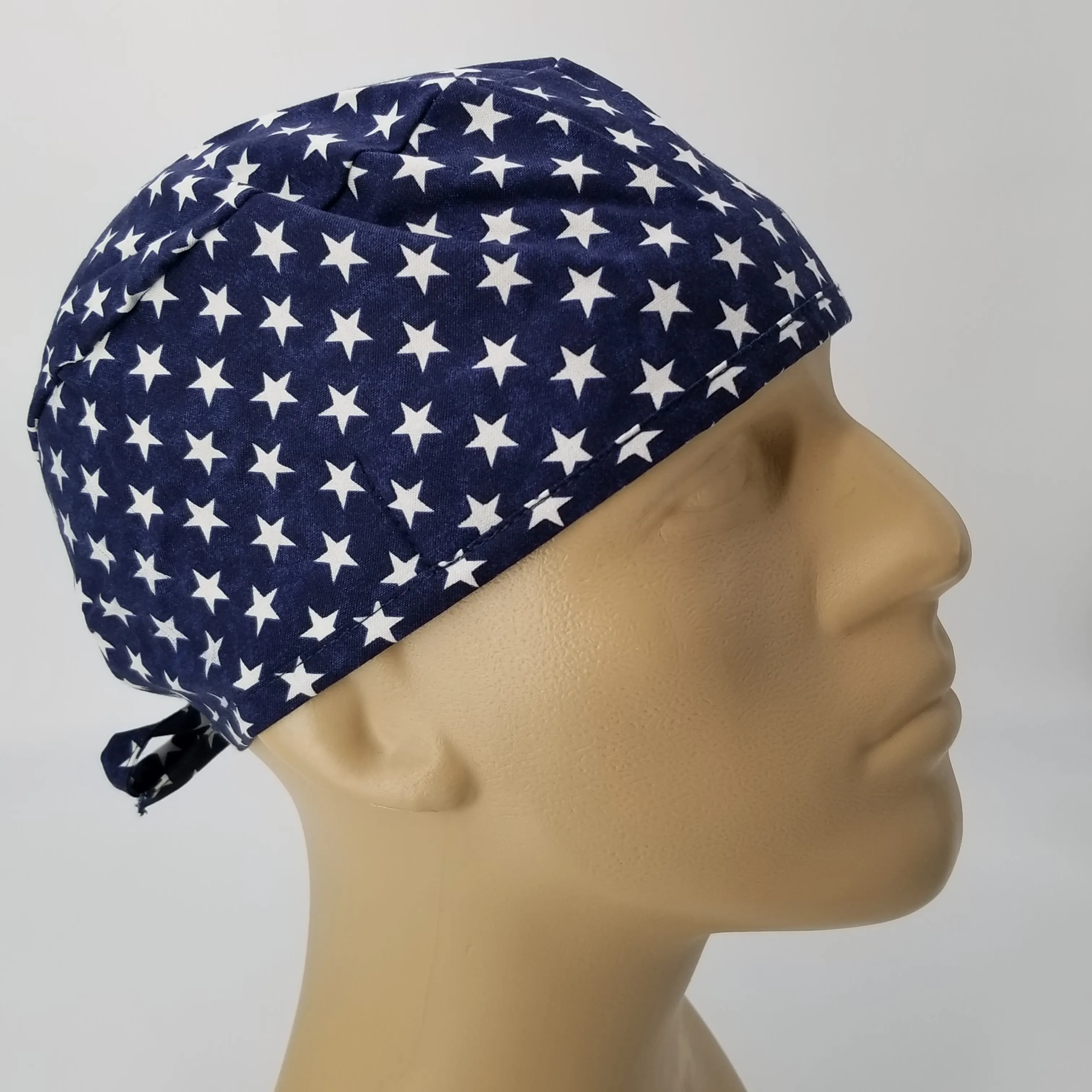 Scrub Cap Medical Surgeon Head Cover Surgical Hat Nurse Nursing Operating Room, Blue White Stars