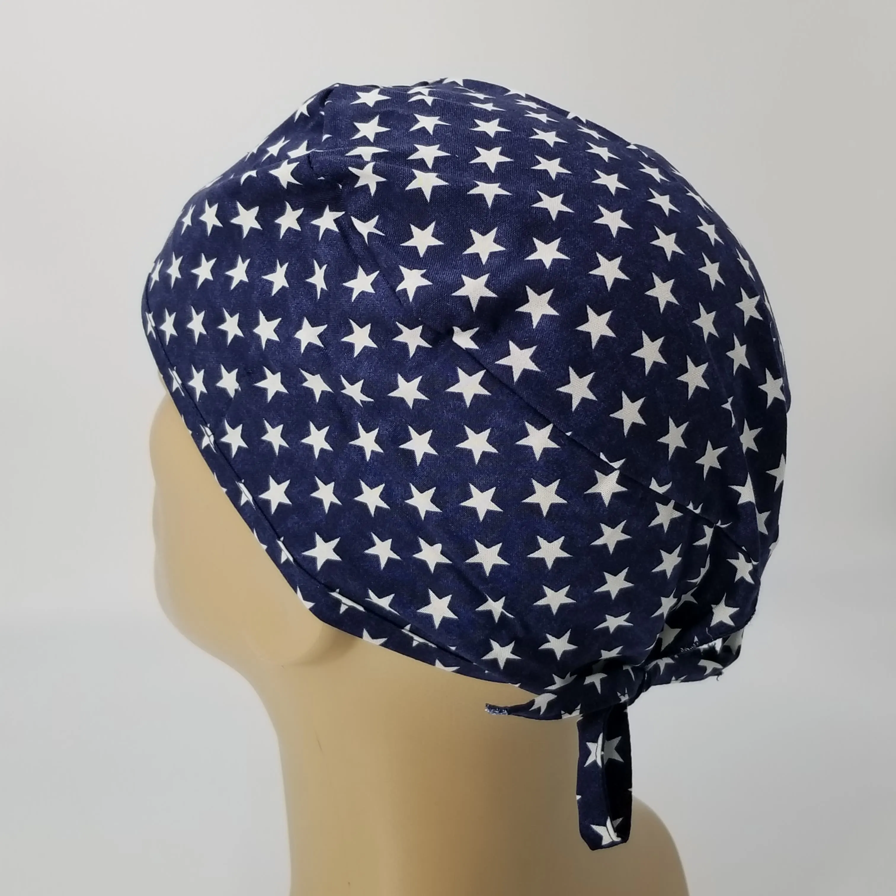 Scrub Cap Medical Surgeon Head Cover Surgical Hat Nurse Nursing Operating Room, Blue White Stars