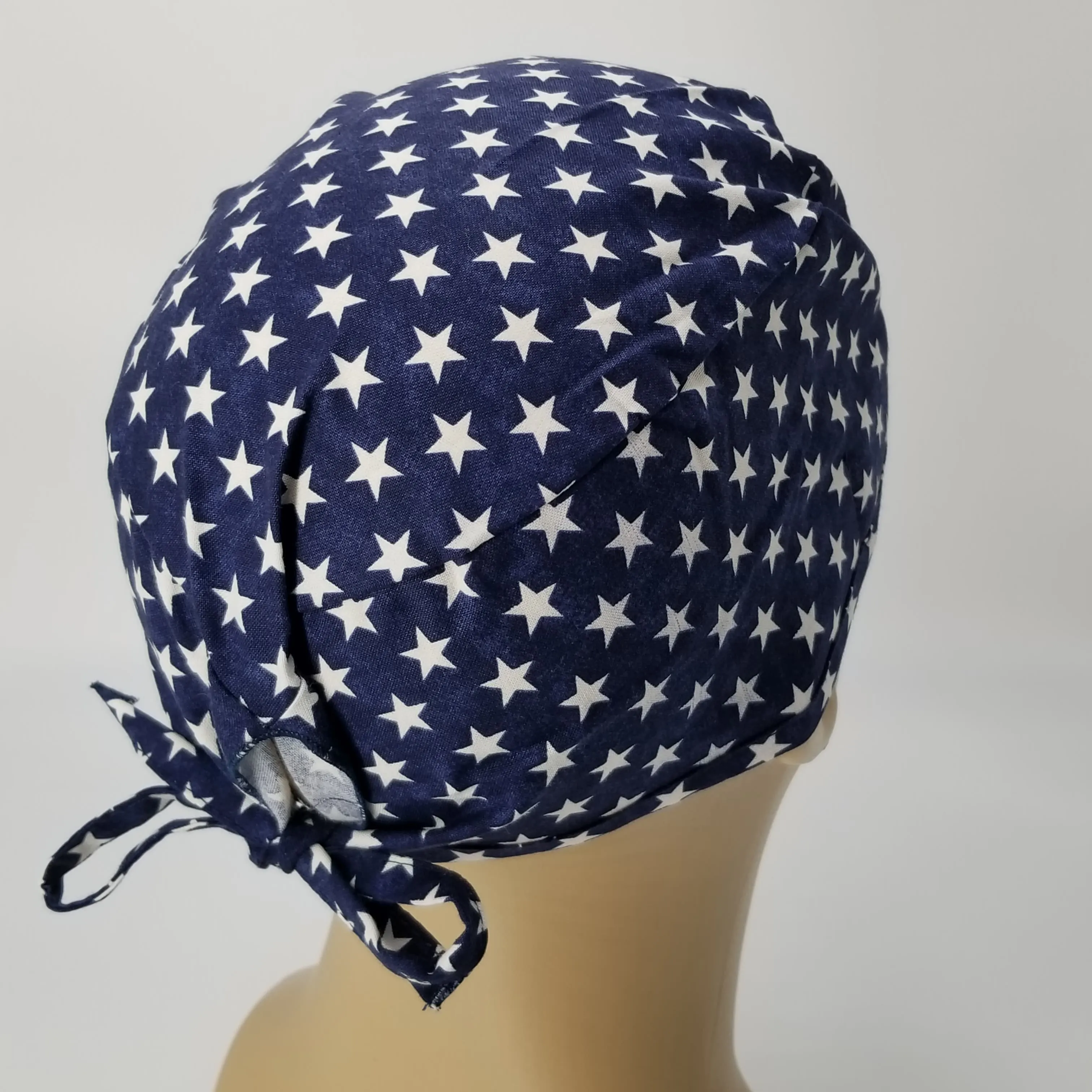 Scrub Cap Medical Surgeon Head Cover Surgical Hat Nurse Nursing Operating Room, Blue White Stars