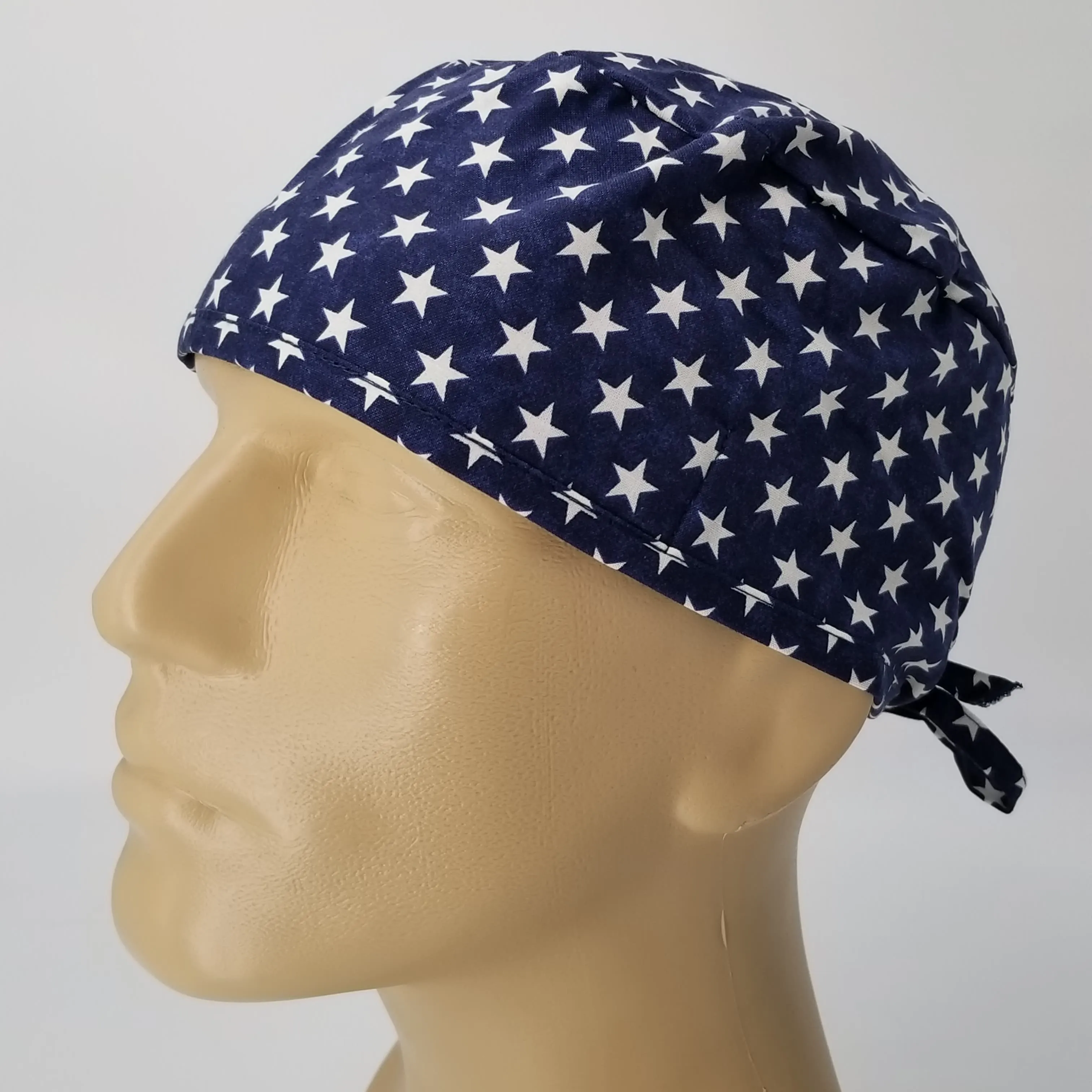 Scrub Cap Medical Surgeon Head Cover Surgical Hat Nurse Nursing Operating Room, Blue White Stars