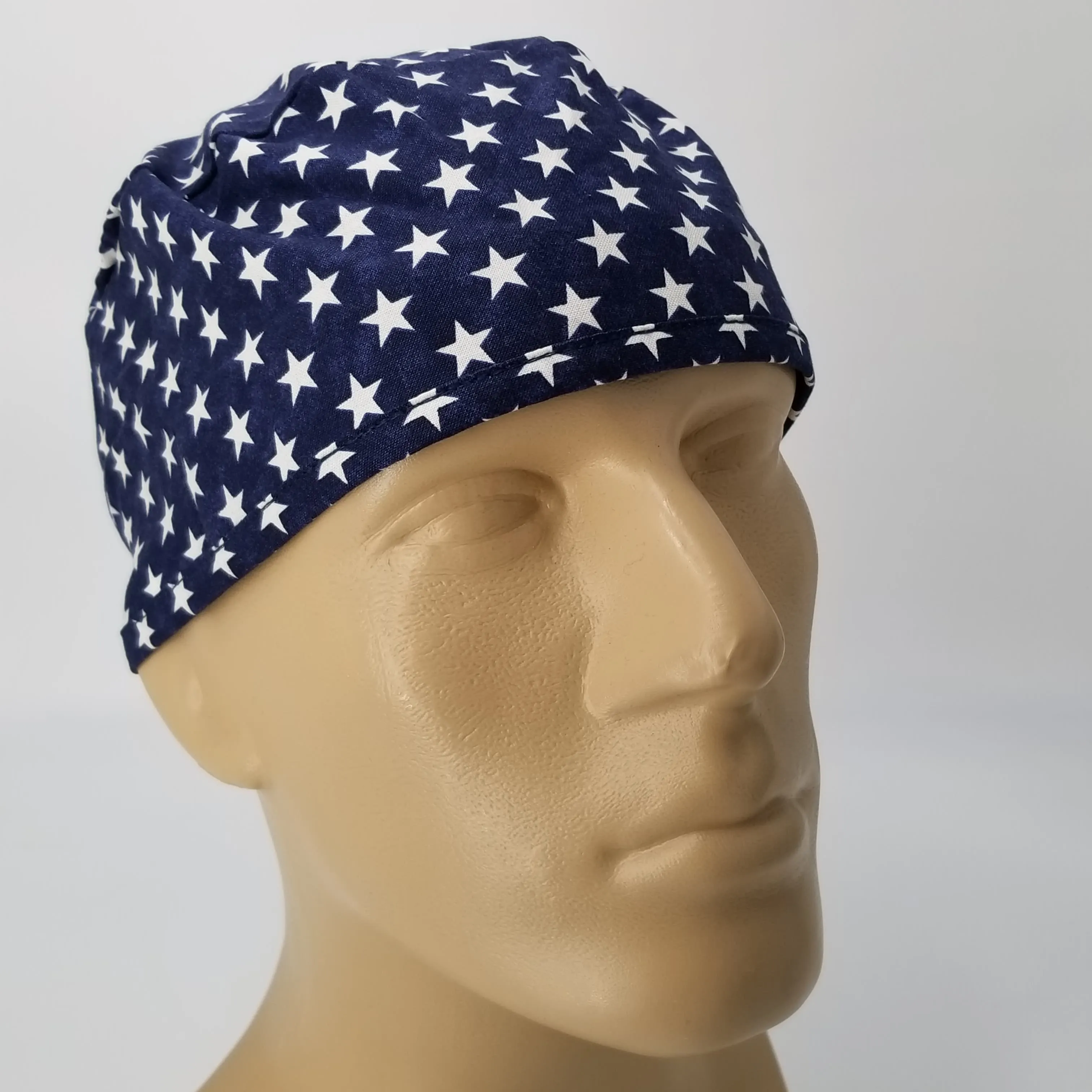 Scrub Cap Medical Surgeon Head Cover Surgical Hat Nurse Nursing Operating Room, Blue White Stars
