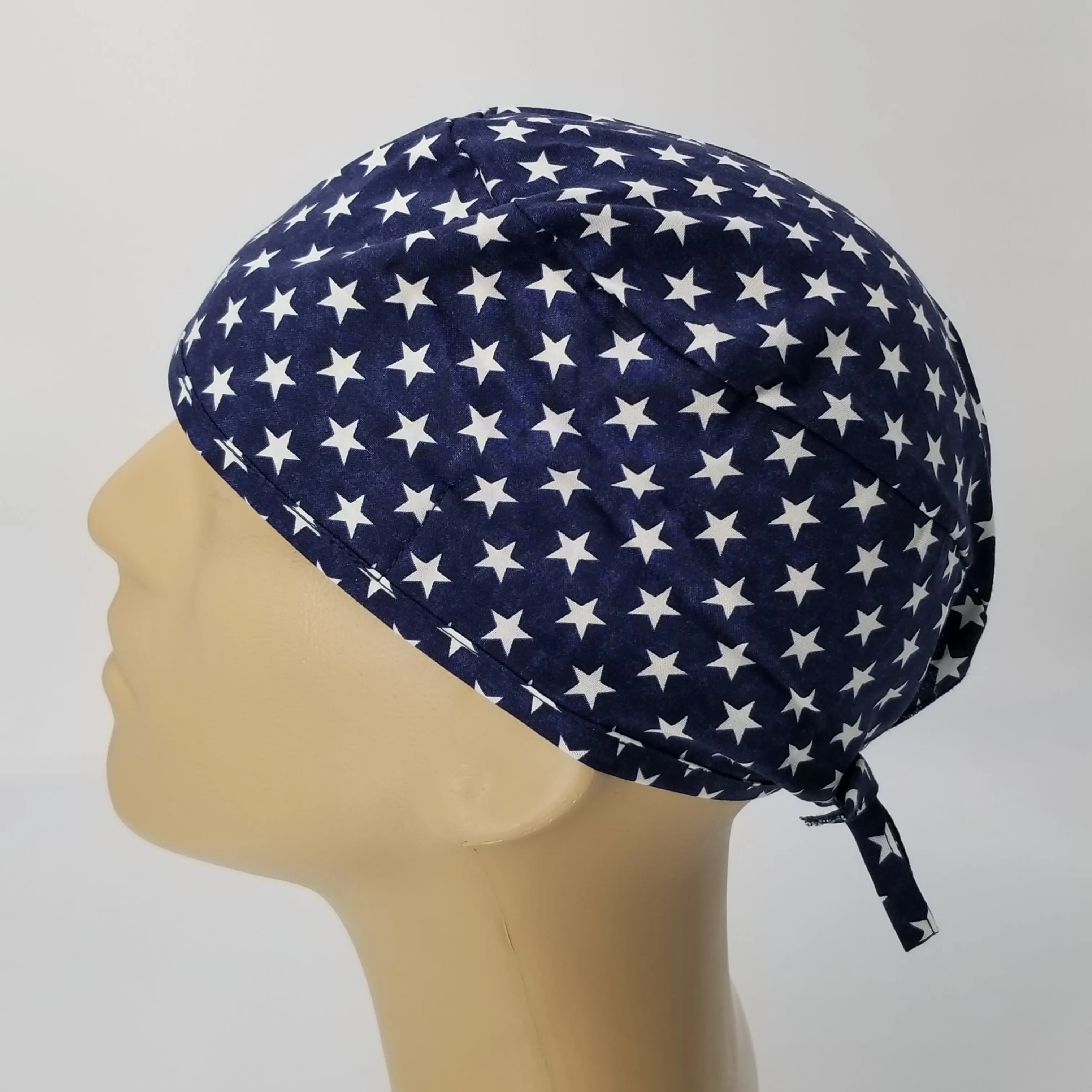 Scrub Cap Medical Surgeon Head Cover Surgical Hat Nurse Nursing Operating Room, Blue White Stars