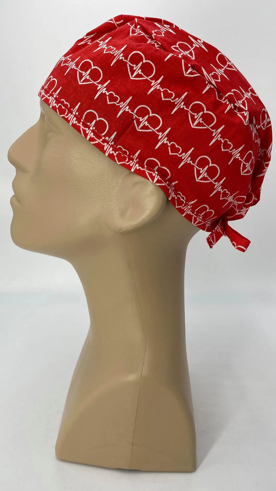 Scrub Cap Medical Surgeon Head Cover Surgical Hat Nurse Nursing Operating Room, Red Cardiologist EKG Heartbeat