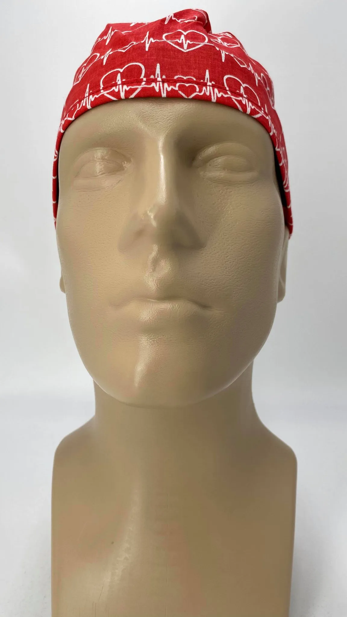 Scrub Cap Medical Surgeon Head Cover Surgical Hat Nurse Nursing Operating Room, Red Cardiologist EKG Heartbeat